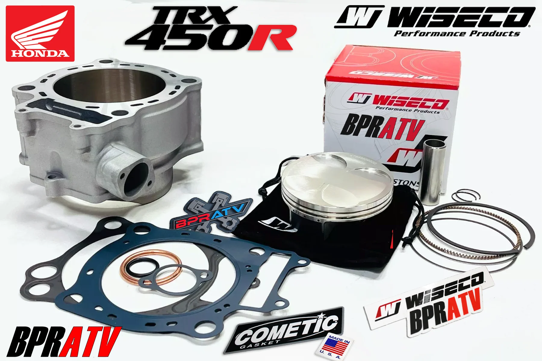 04 05 TRX450R TRX 450R 94mm Stock Bore Cylinder Wiseco Piston Cometic Rebuild - Image 2