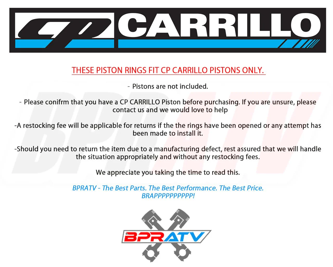 '06+ Honda TRX450R TRX 450R 450ER Stock 96mm Bore CP Carrillo Piston Rings Only - Image 9