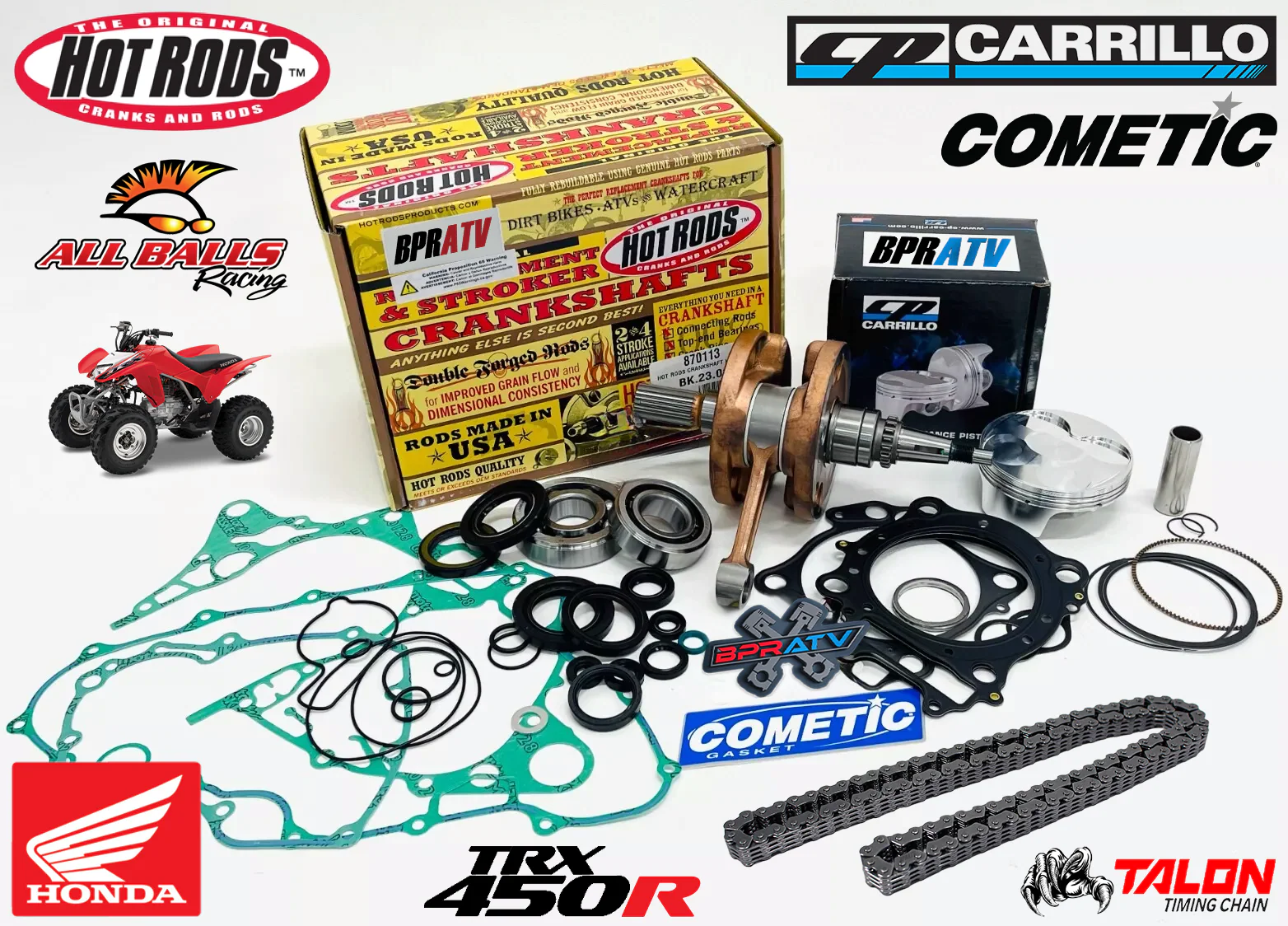 06+ Honda TRX450R TRX 450R Hotrods Crank 96mm CP 13.5:1 Piston Gaskets Rebuild - Image 2