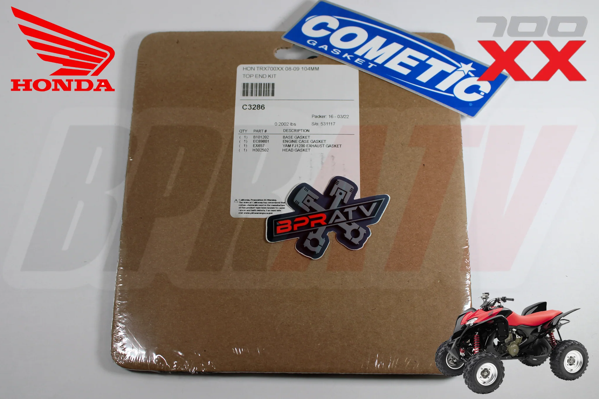 08 09 Honda TRX 700XX 102mm CP 11:1 Piston Cylinder Cometic Top End Rebuild Kit - Image 8