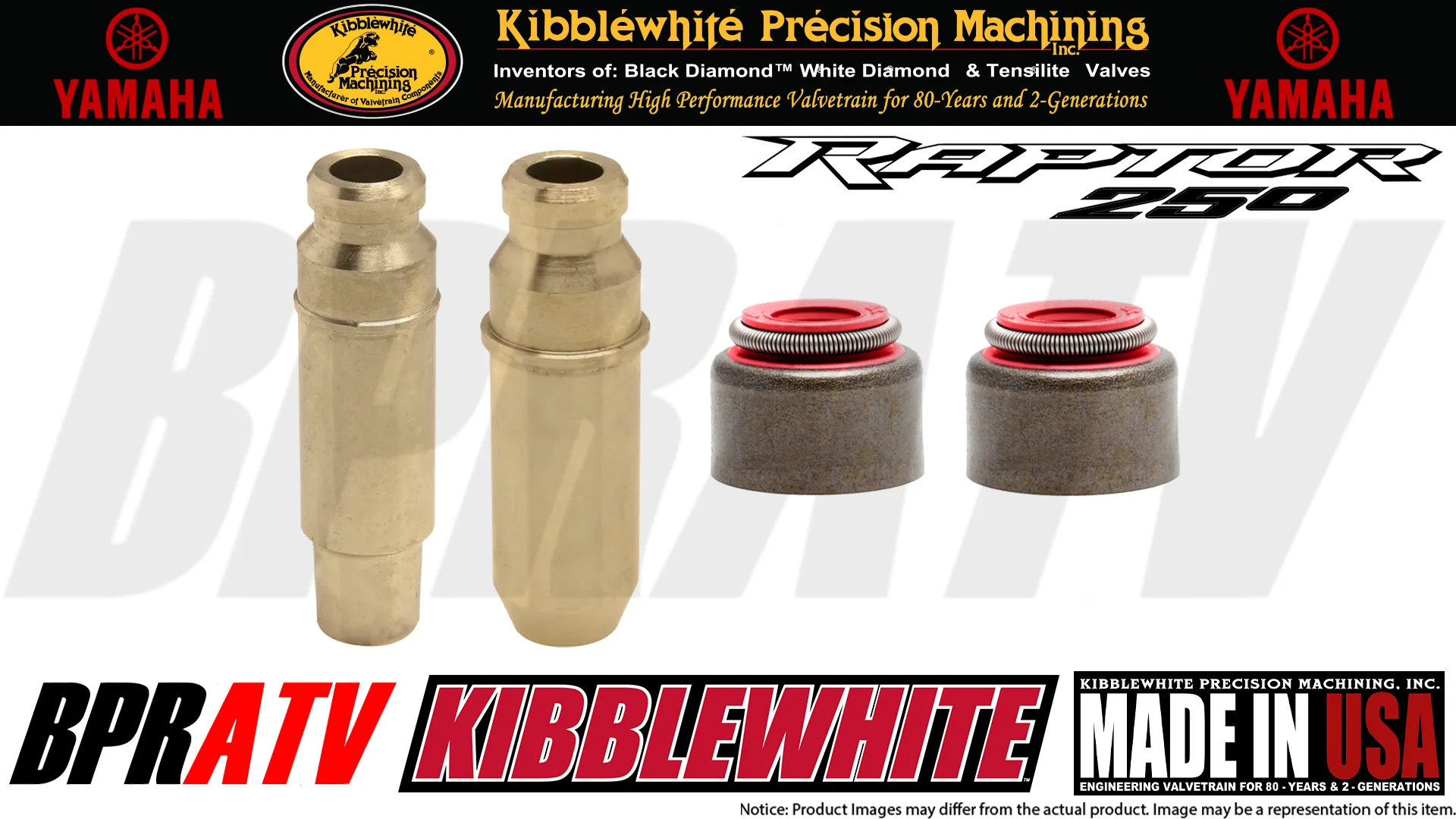 08-13 Yamaha Raptor 250 250R Kibblewhite Valve Guides & Red Viton Stem Seals Kit - Image 3