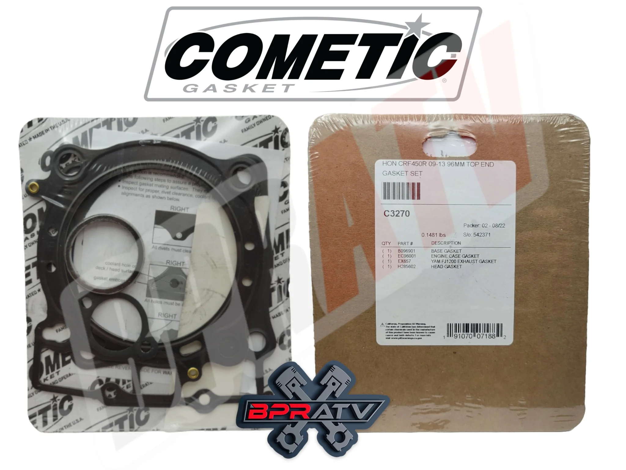 09-16 Honda CRF450R CRF 450R 96mm 12.5:1 CP RACE Coated Piston Cometic Gaskets - Image 8