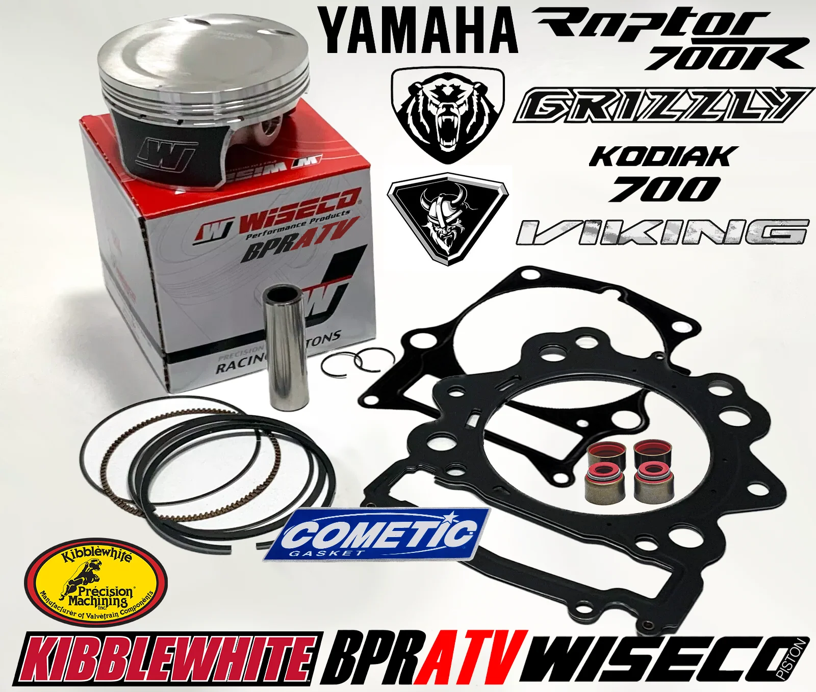 19+ Yamaha Grizzly 700 102mm Stock Bore Wiseco 10:1 Piston Cometic Gasket Seals - Image 2