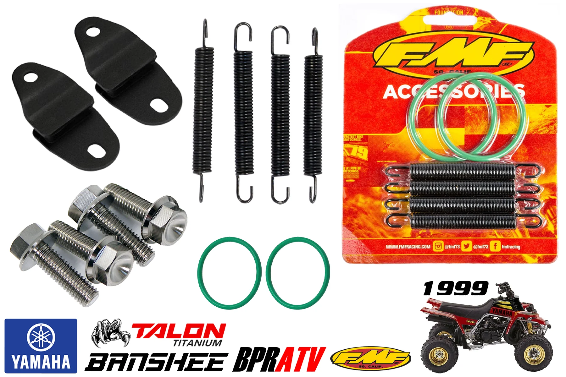 Banshee 350 Exhaust Repair Kit Yamaha FMF Pipe Springs Hangers & Titanium Bolts - Image 9