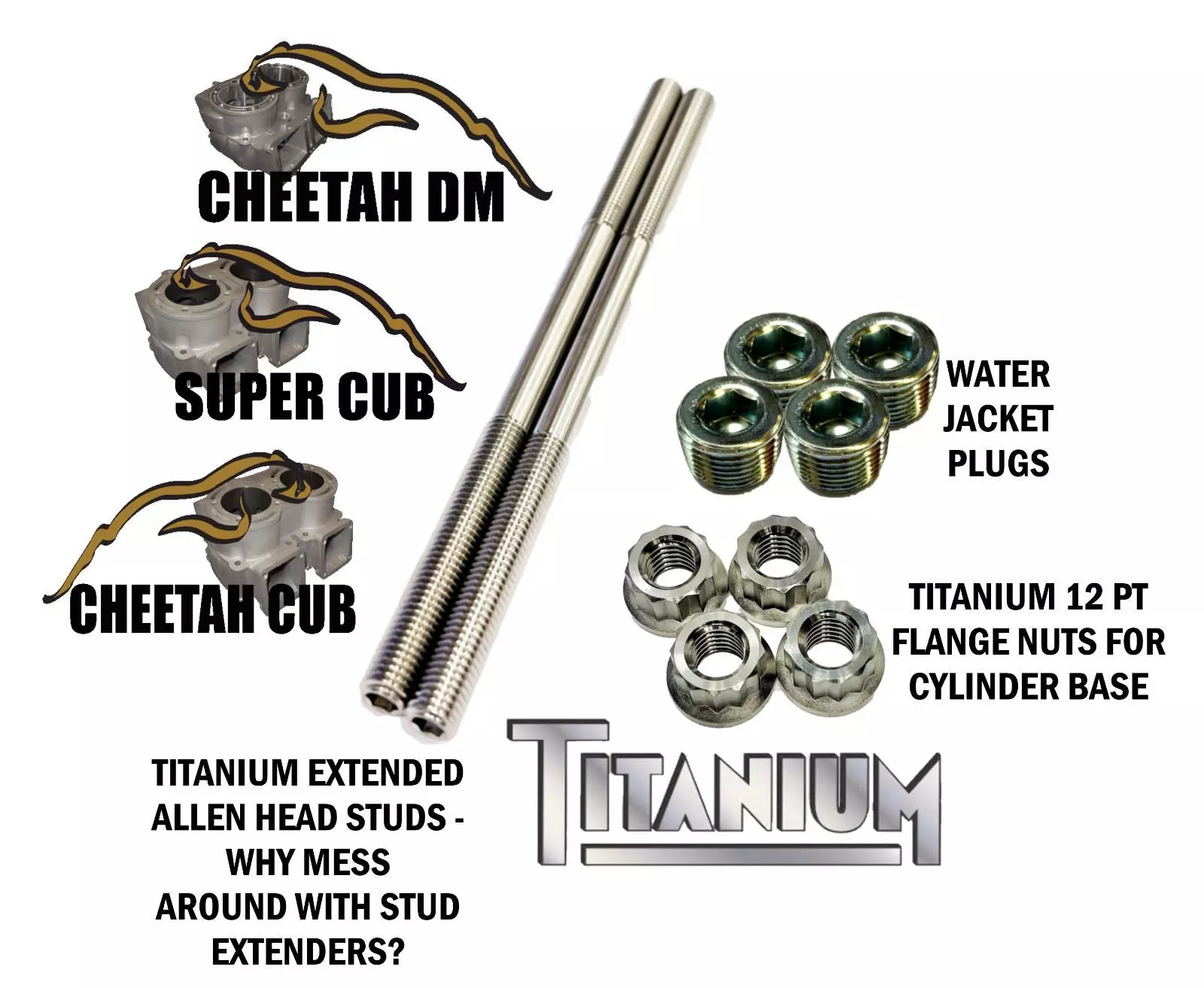 Banshee DM Cheetah Cub Supercub Water Jacket Plugs Base Nuts Stud Extenders Kit - Image 19