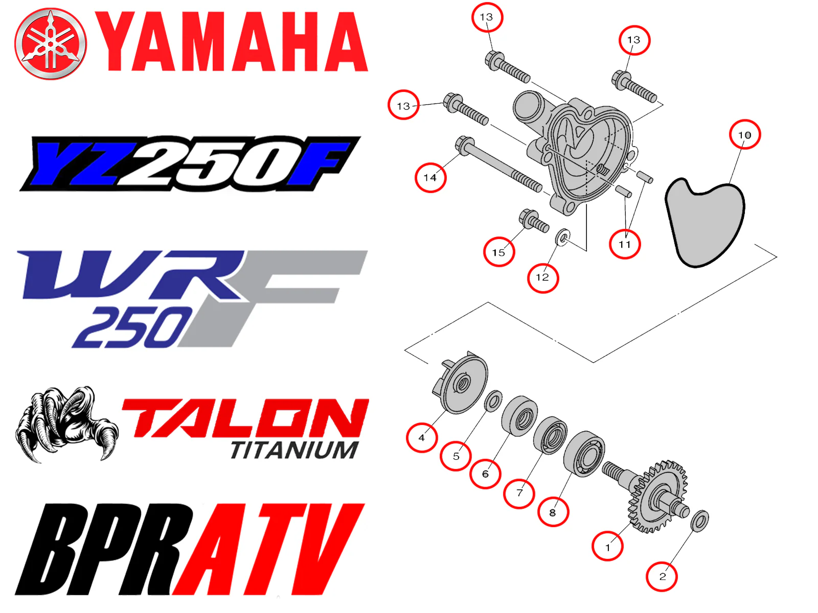 BPRATV CNC Water Pump Impeller Shaft Gear Kit for Yamaha YZ250F WR250F 2001-2013 - Image 3