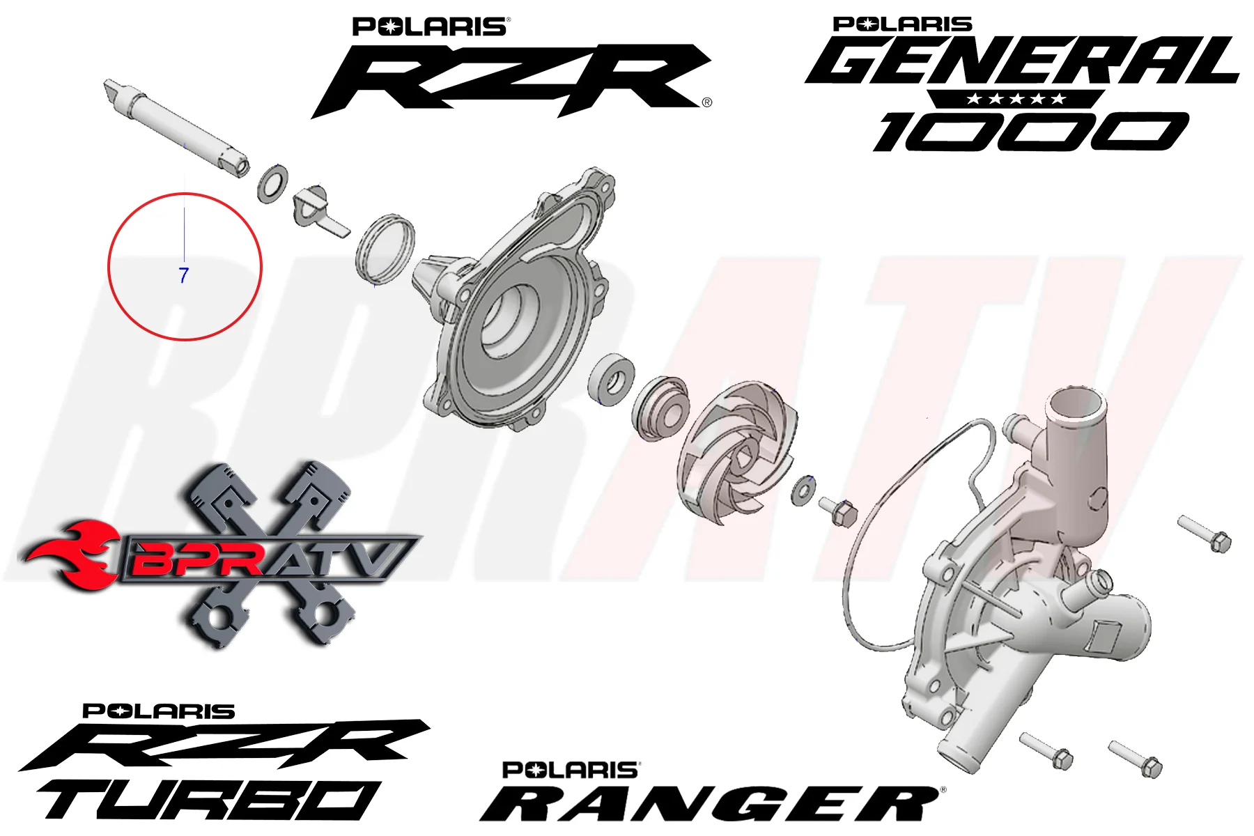 BPRATV Polaris RZR XP Ranger 900 XP 4 1000 Replacement Water Pump Shaft 5137069 - Image 3