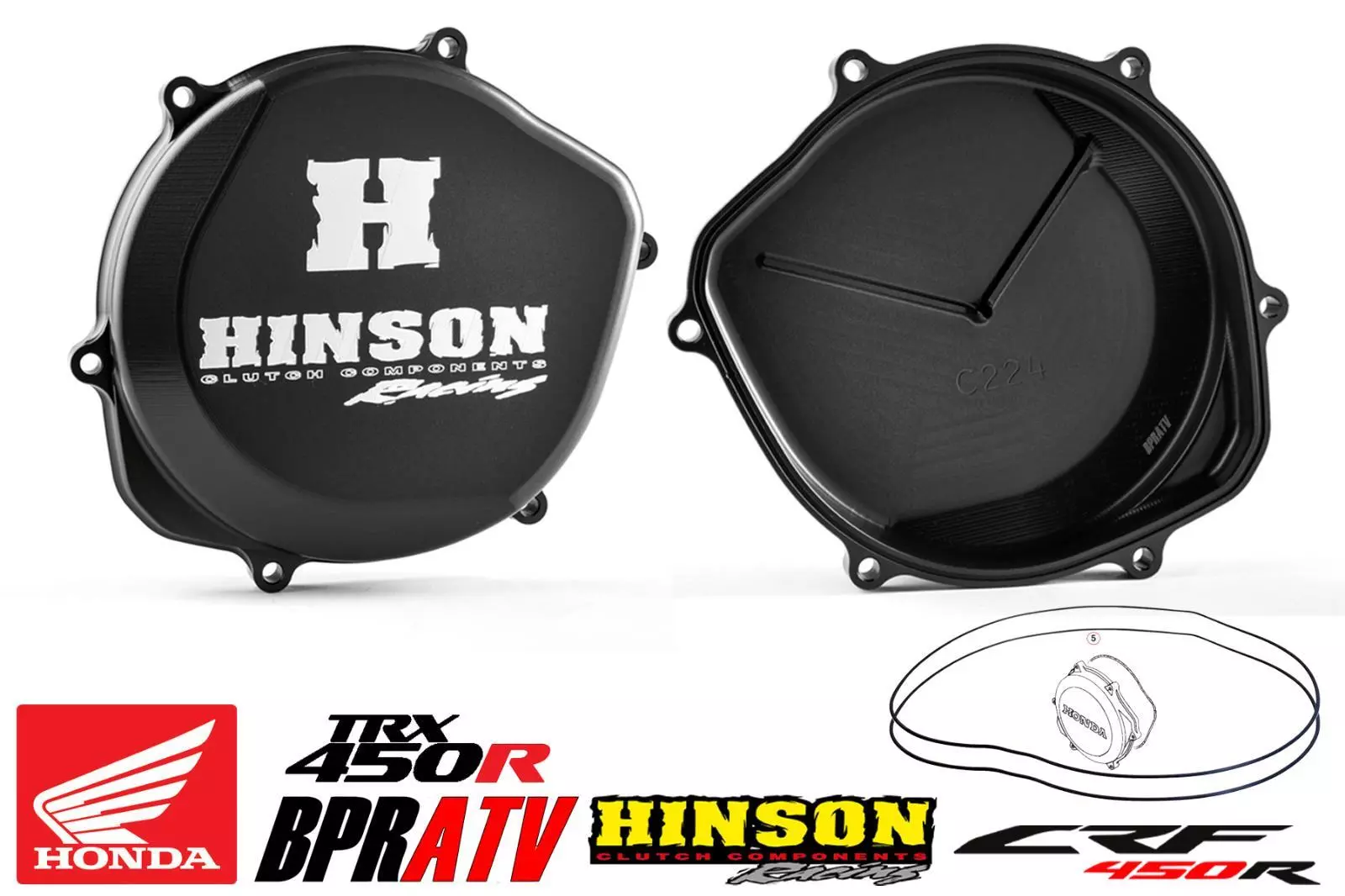 Hinson Racing Black Billet Clutch Cover & Gasket O-ring Honda TRX450R TRX 450ER - Image 2