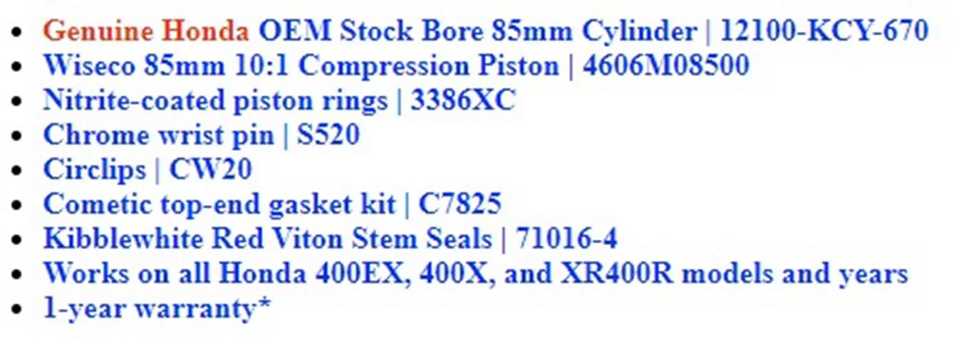 Honda 400EX OEM Stock Cylinder 85mm Wiseco Piston 10:1 Cometic Gasket KPMI Viton - Image 4
