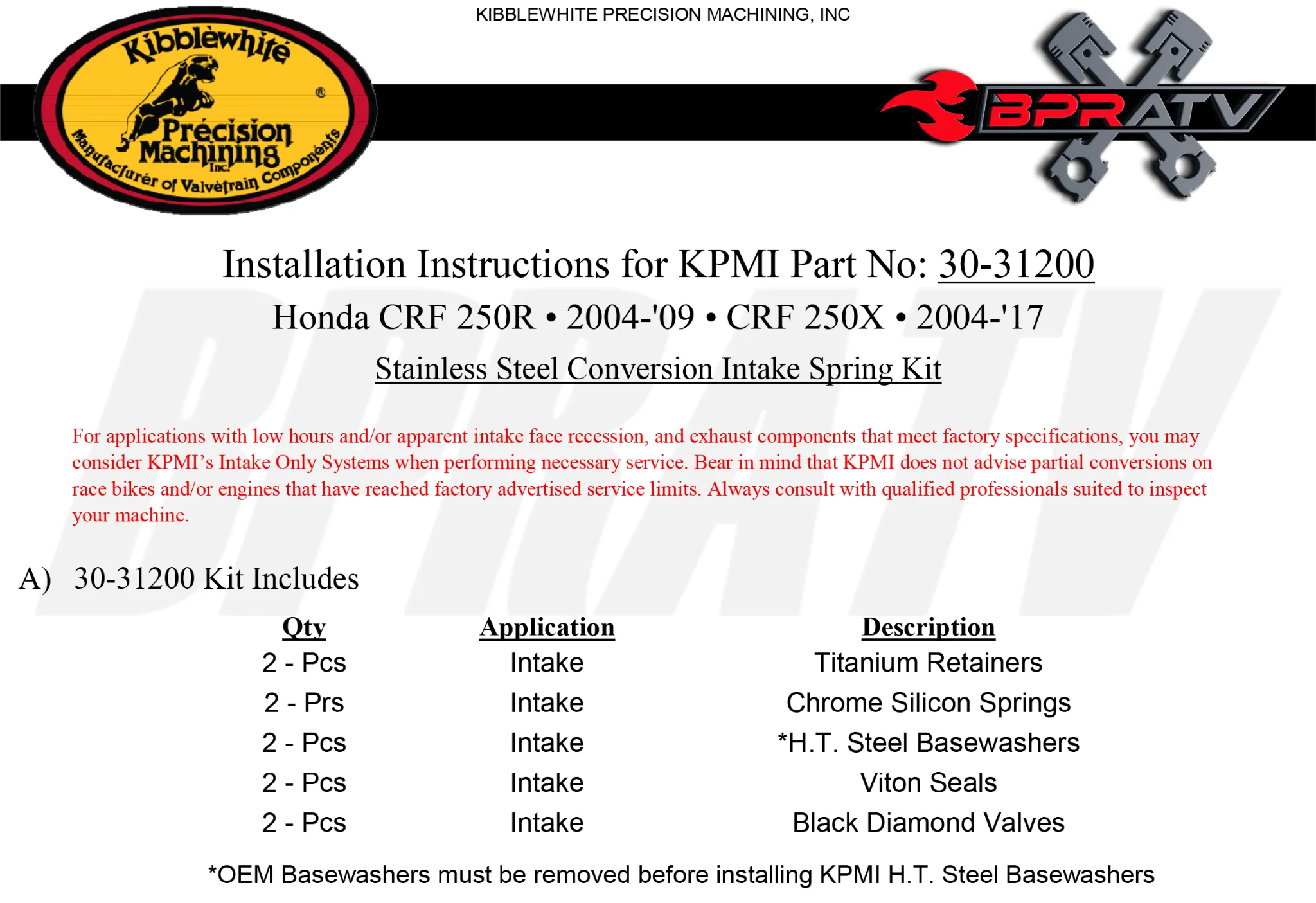 Honda CRF250R CRF 250R 04-09 Kibblewhite Black Diamond Intake Valves Spring Seal - Image 4