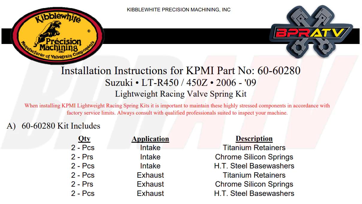 Kibblewhite Performance Titanium Race Valve Spring Kit for Suzuki LTR450 LTR 450 - Image 4