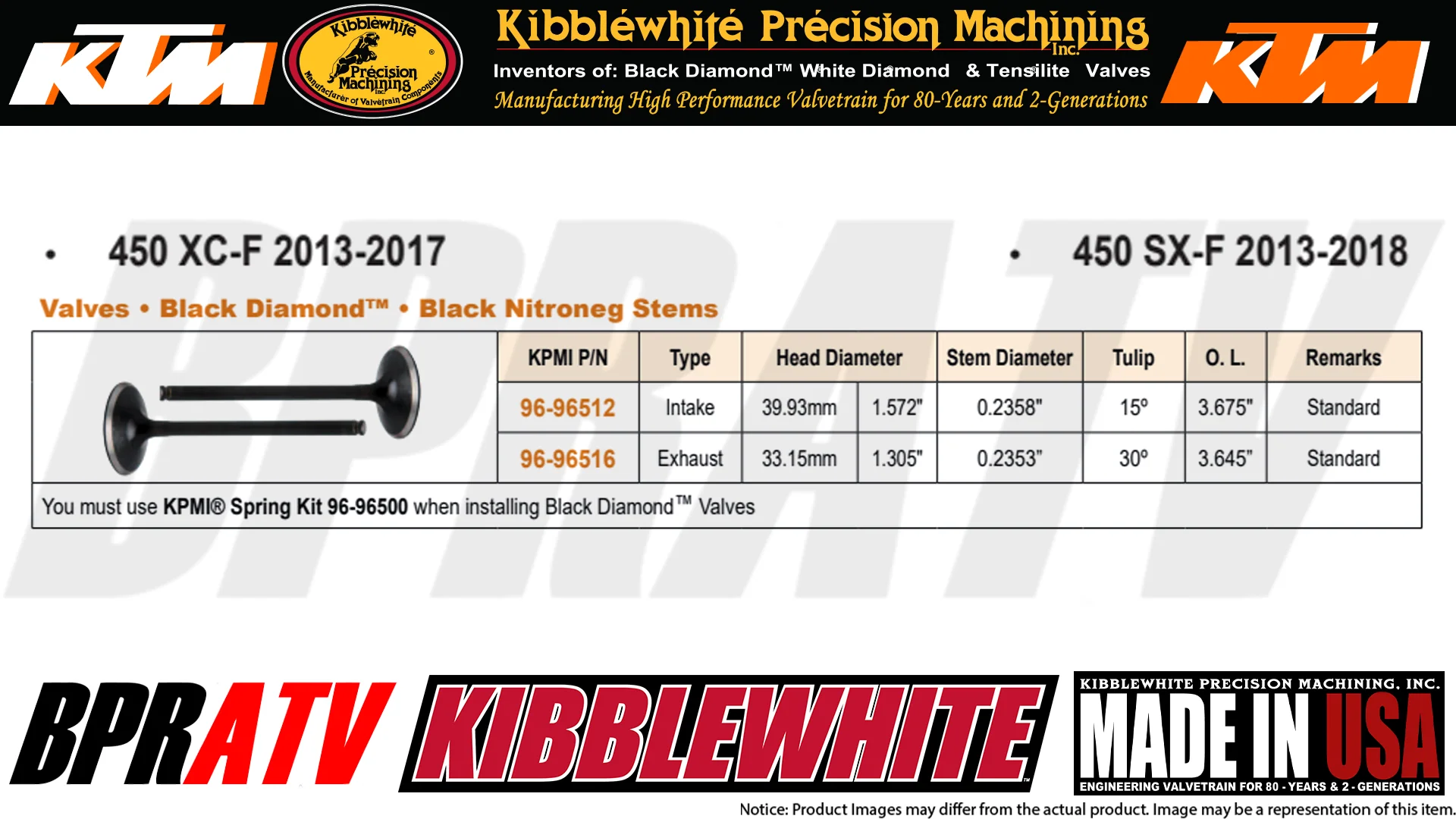 KTM 450 XC-F SX-F XC SX Kibblewhite Race Head Intake & Exhaust Valves Seals Kit - Image 2
