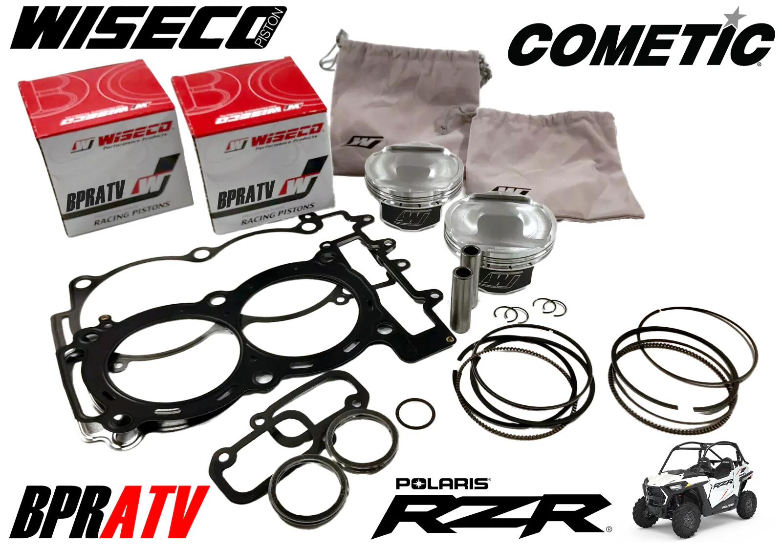 Polaris RZR XP900 XP 900 93mm Stock Bore Wiseco Pistons & Cometic Top End Gasket - Image 3