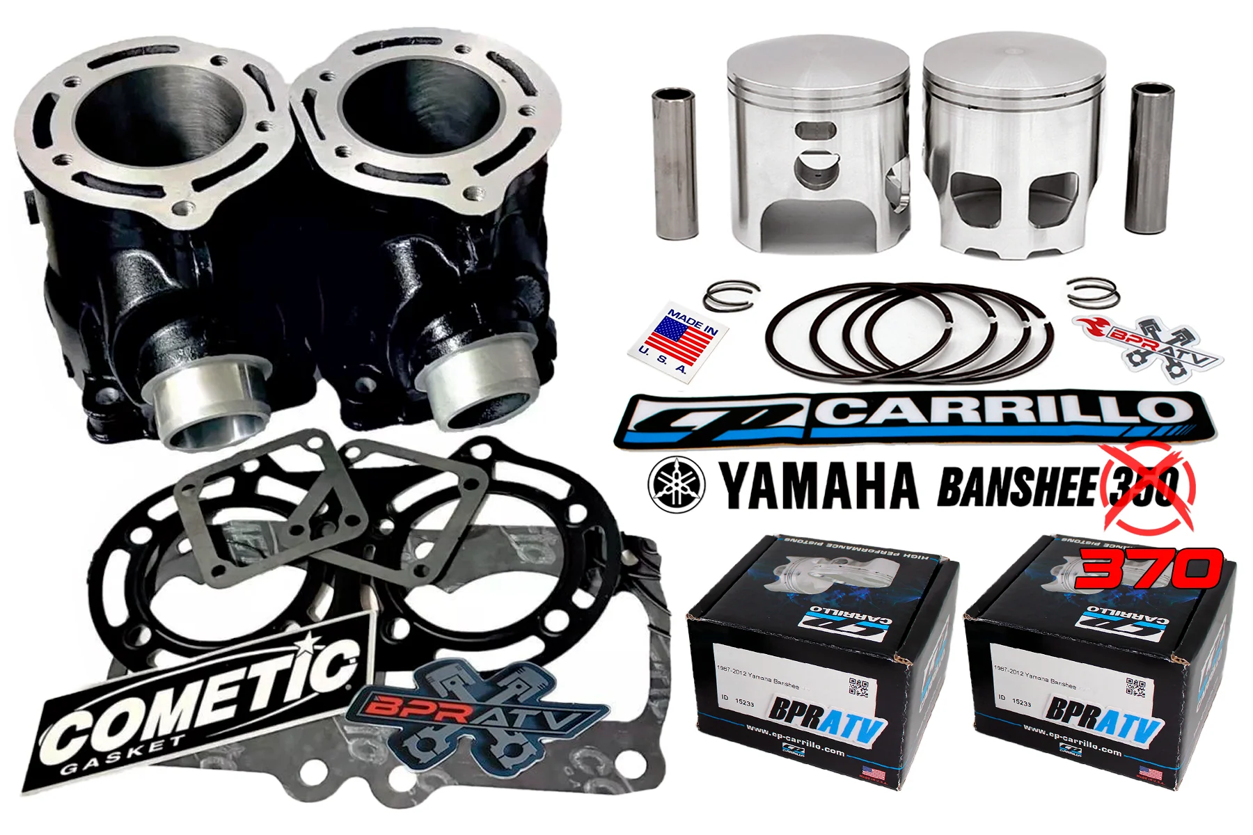 Yamaha Banshee 66mm Cylinders CP-Carrillo Pistons & Cometic Top End Rebuild Kit! - Image 2