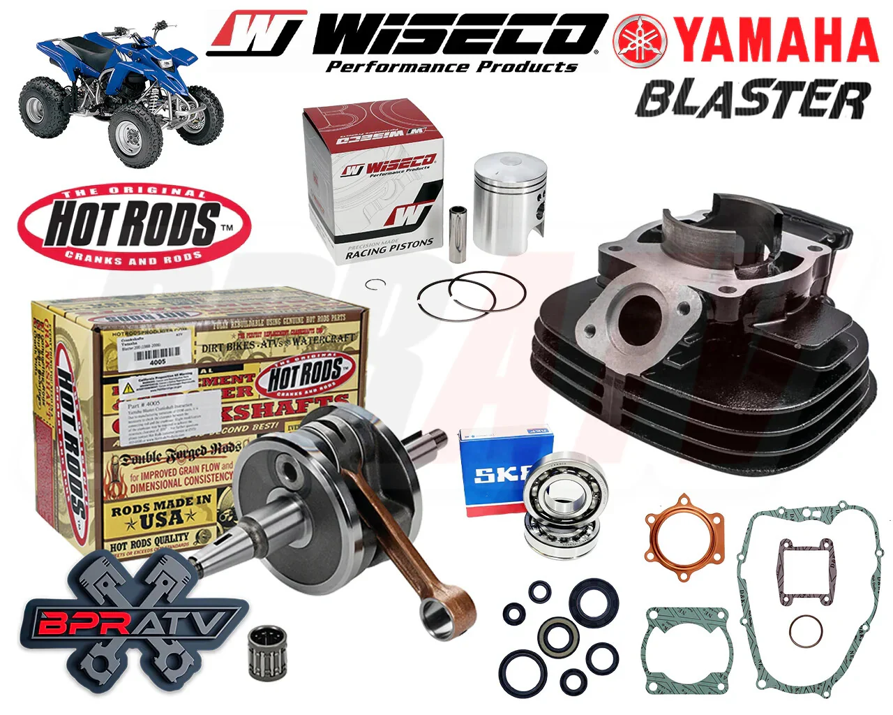 Yamaha Blaster YFS200 68mm Big Bore Cylinder Wiseco Hot Rods Crank Rebuild Kit๐ฅ