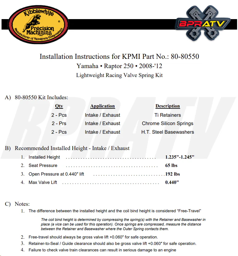 Yamaha Raptor 250 YFM250R YFM 250R Kibblewhite Titanium Valves Springs Seals Kit - Image 3