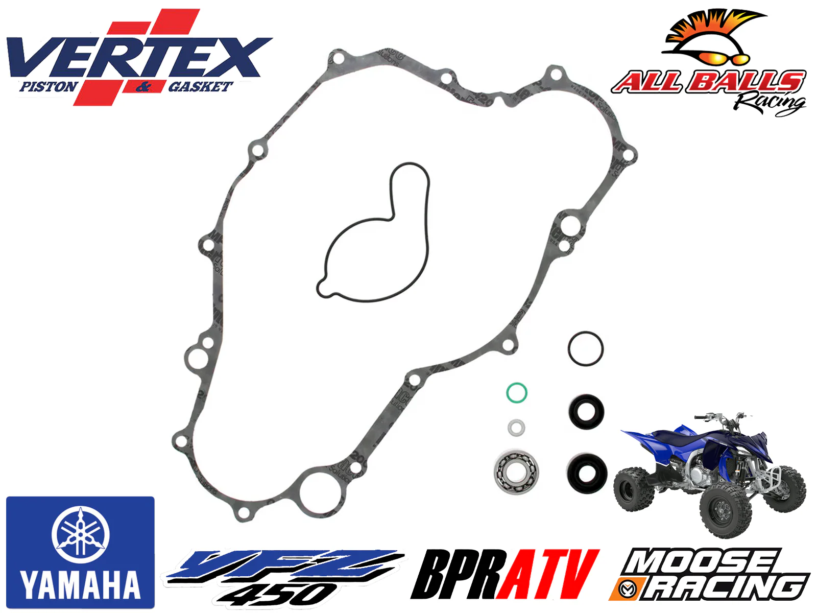 Yamaha YFZ450 Vertex Water Pump Rebuild Kit Seals Bearing Gaskets 821869 '04-13 - Image 3